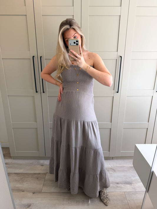 Pre-order Jurk | Romee | Taupe wordt 26 mei verzonden
