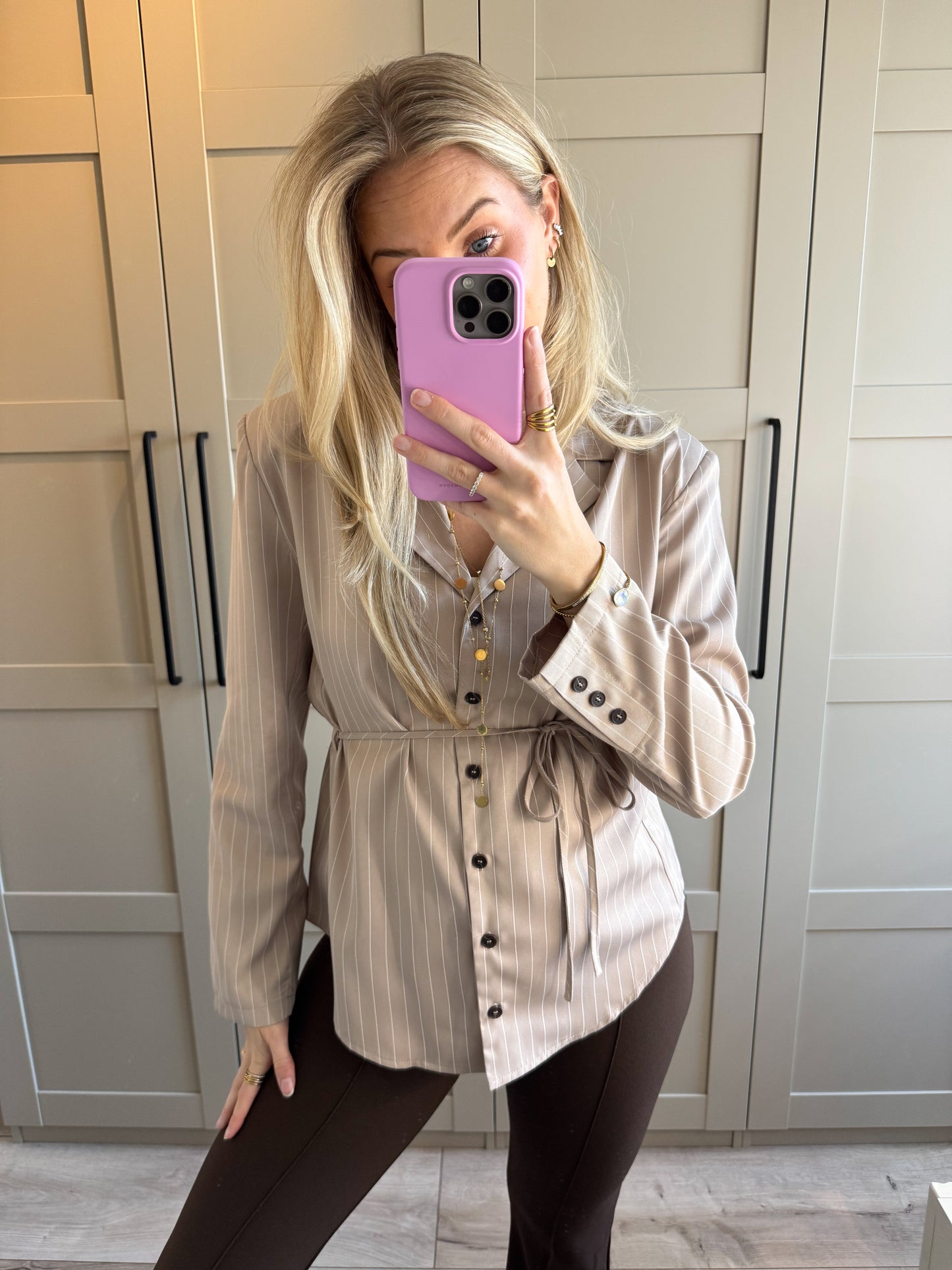 Blouse | Lara | Taupe wit streep