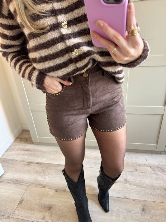 Short | Suede | Bruin goud studs