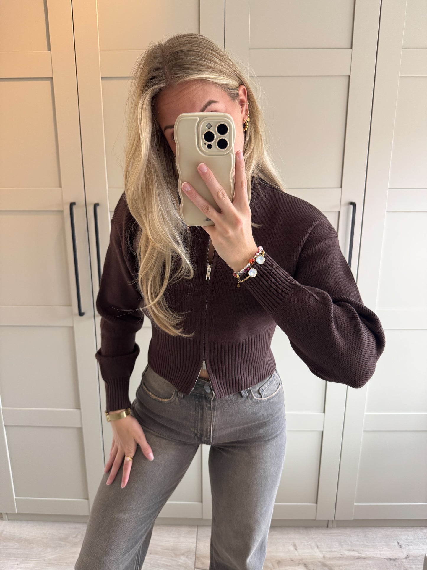 Zipper trui | Cate | Donkerbruin