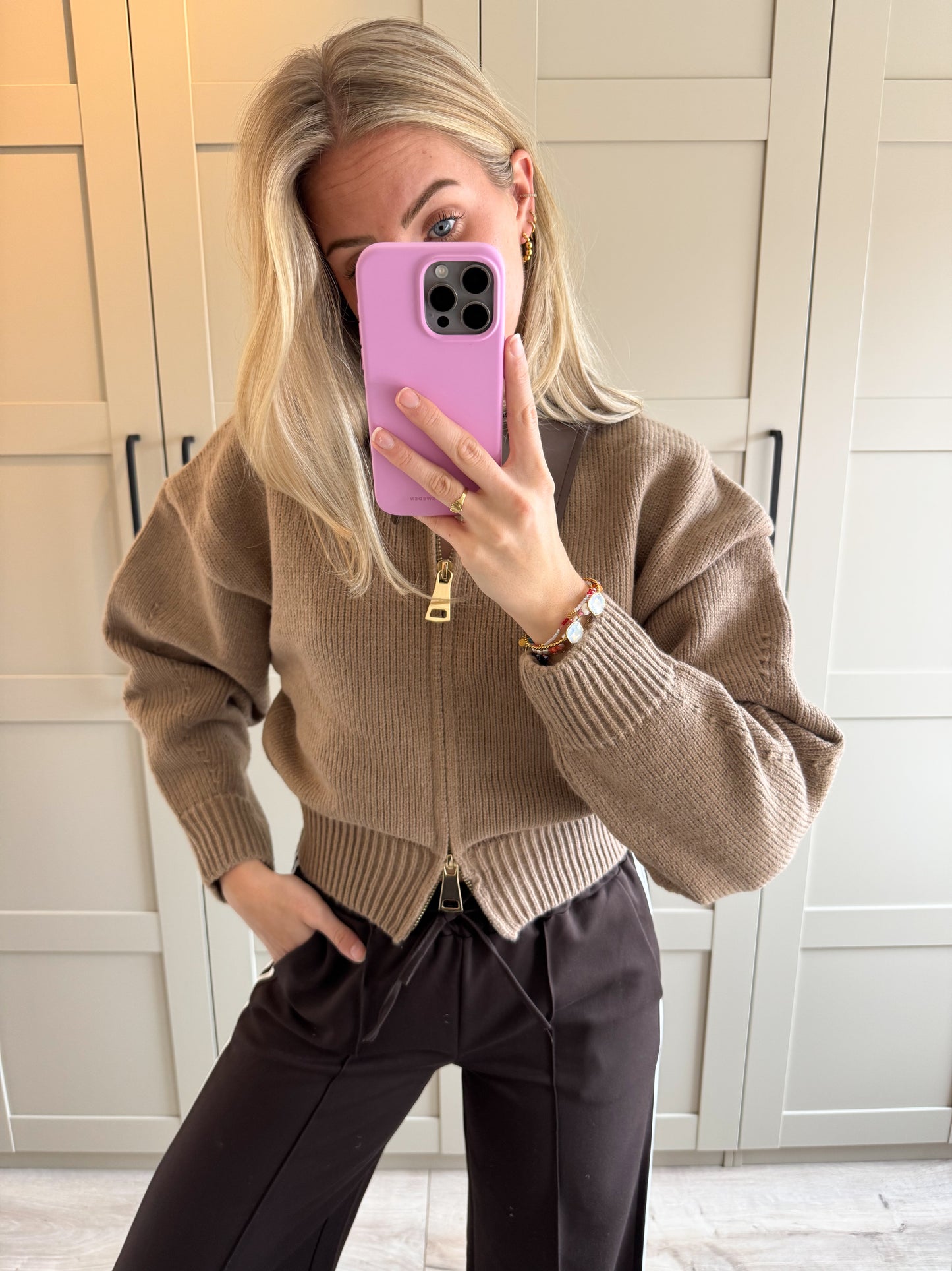 Zipper trui | Dina | Bruin