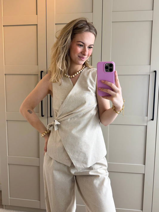 Gilet | Sophie | Beige linnen look