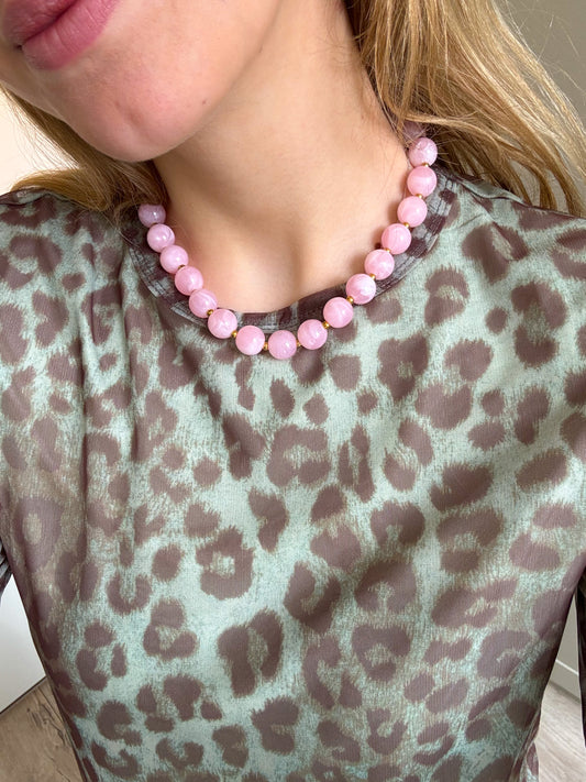 Ketting | Kralen rond | Lichtroze goud