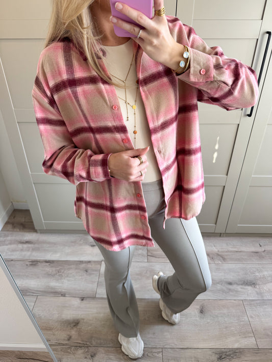 Blouse | Elise | Roze beige geruit