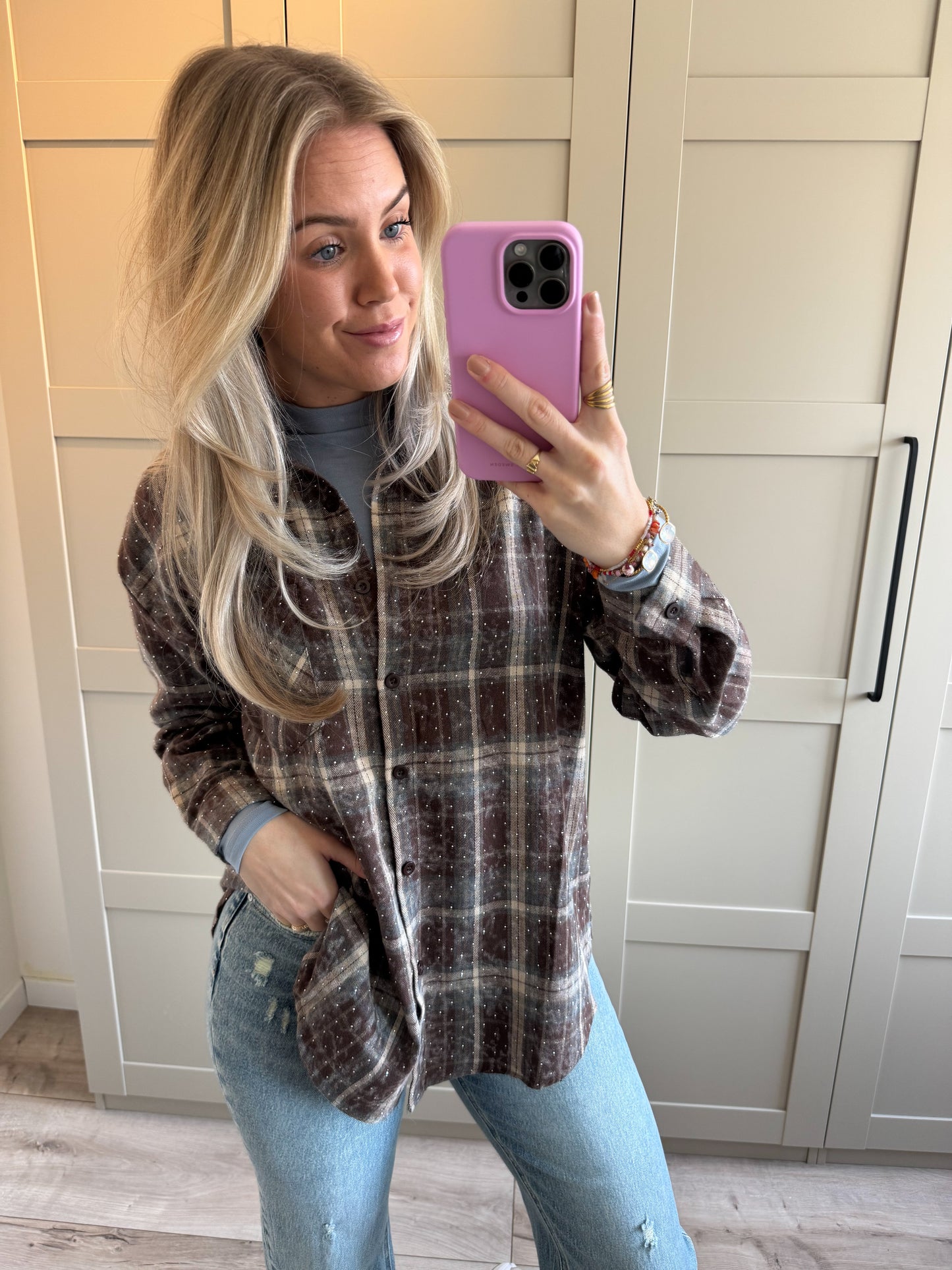 Blouse | Amelie | Blauw licht bruin