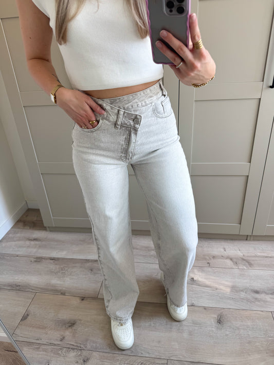 Wide leg jeans | Juna | Beige grijs denim