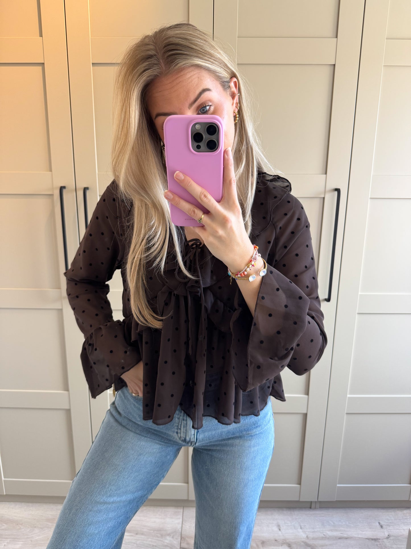 Blouse | Stips | Bruin zwart