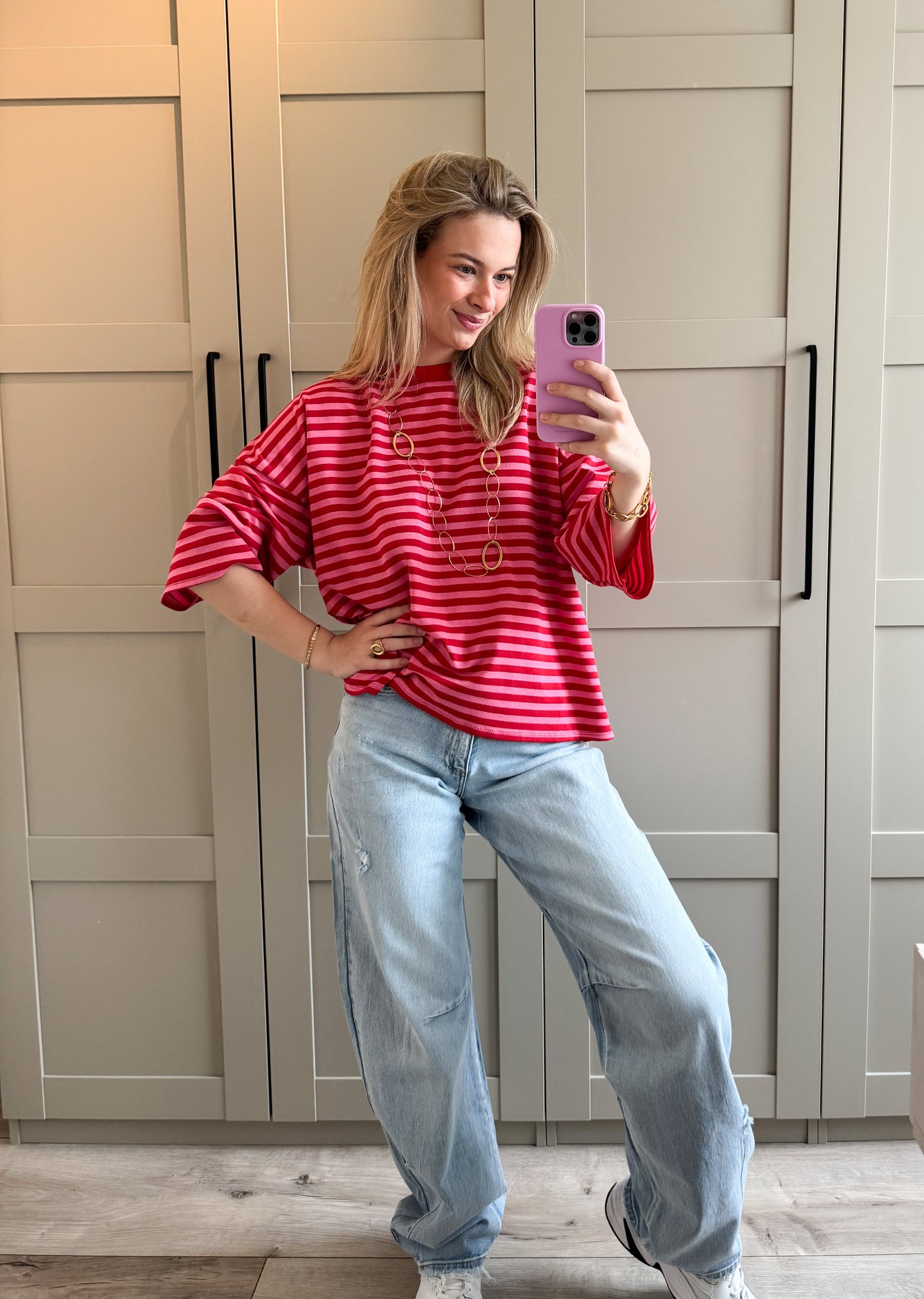 Oversized T-shirt | Gaby | Rood roze