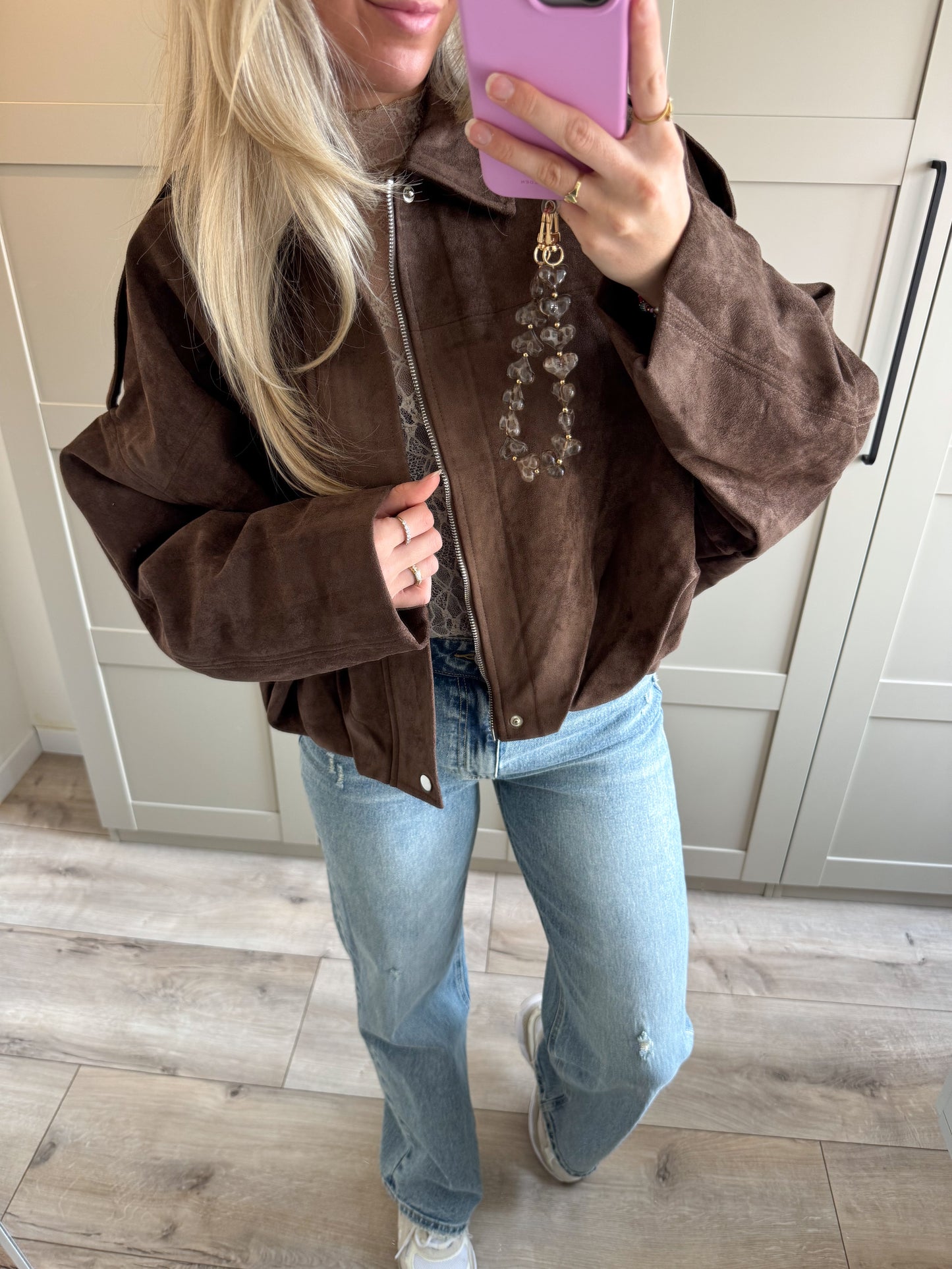 Suede oversized jacket | Nikky | Bruin