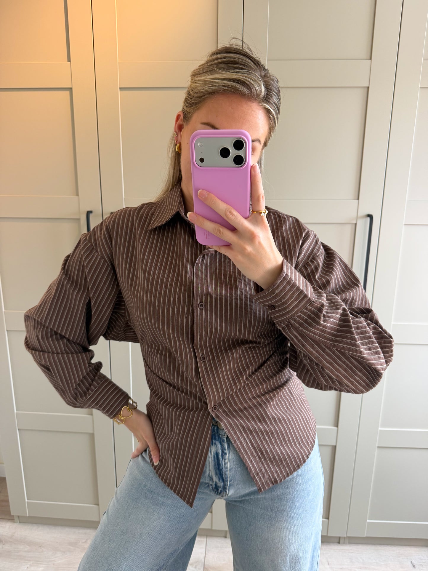 Pre-order Blouse | Jana | Bruin streep 10 sep verzonden