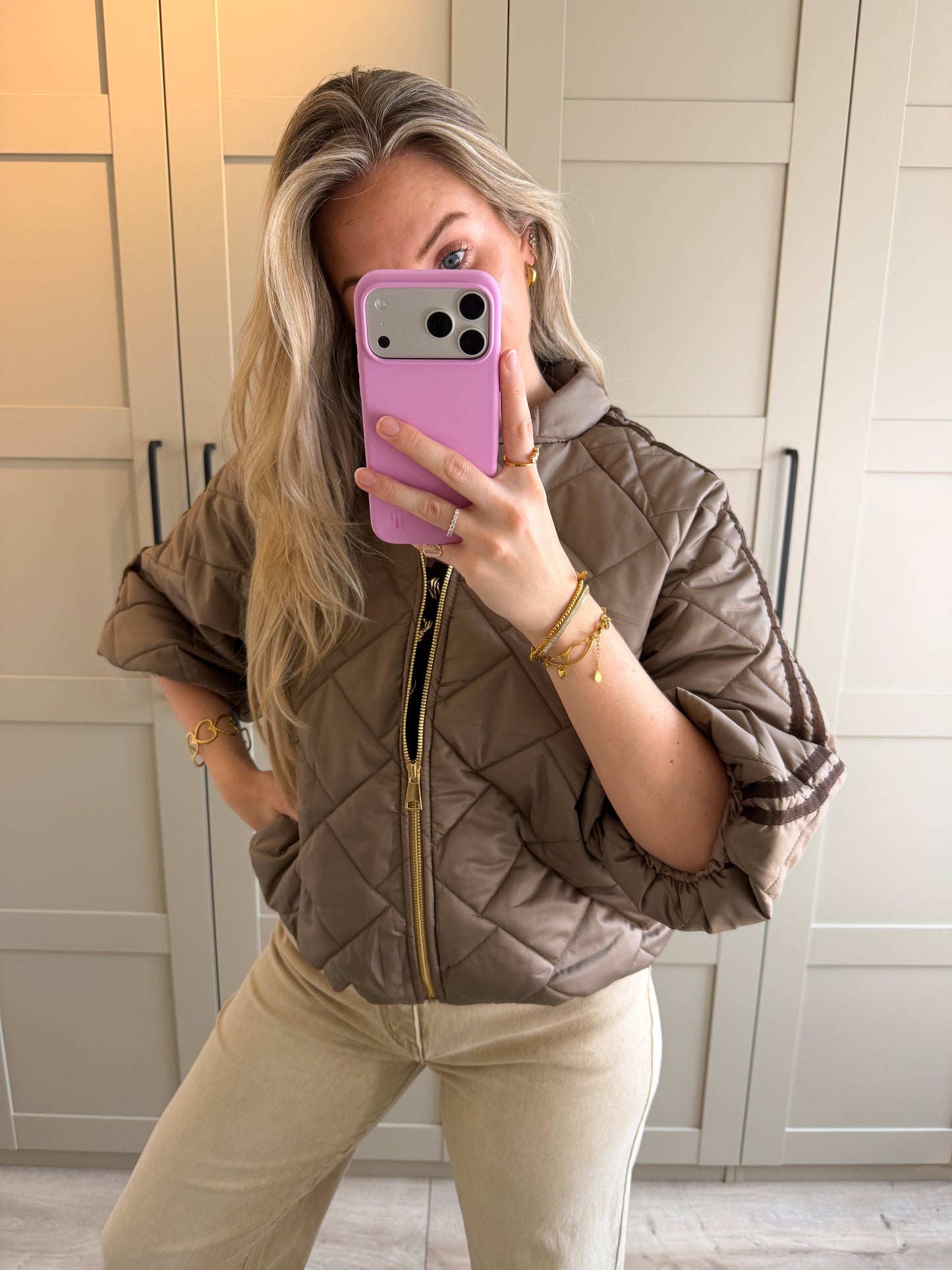 Jacket | Noé | Taupe bruin streep