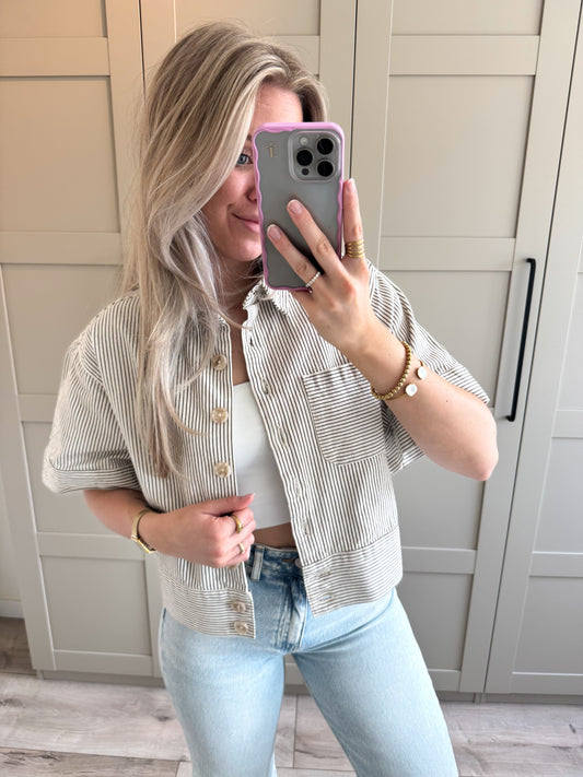 Top | Bente | Wit zwart denim streep