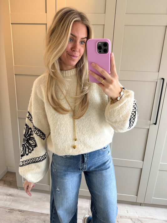 Trui | Mandy | Ecru zwart