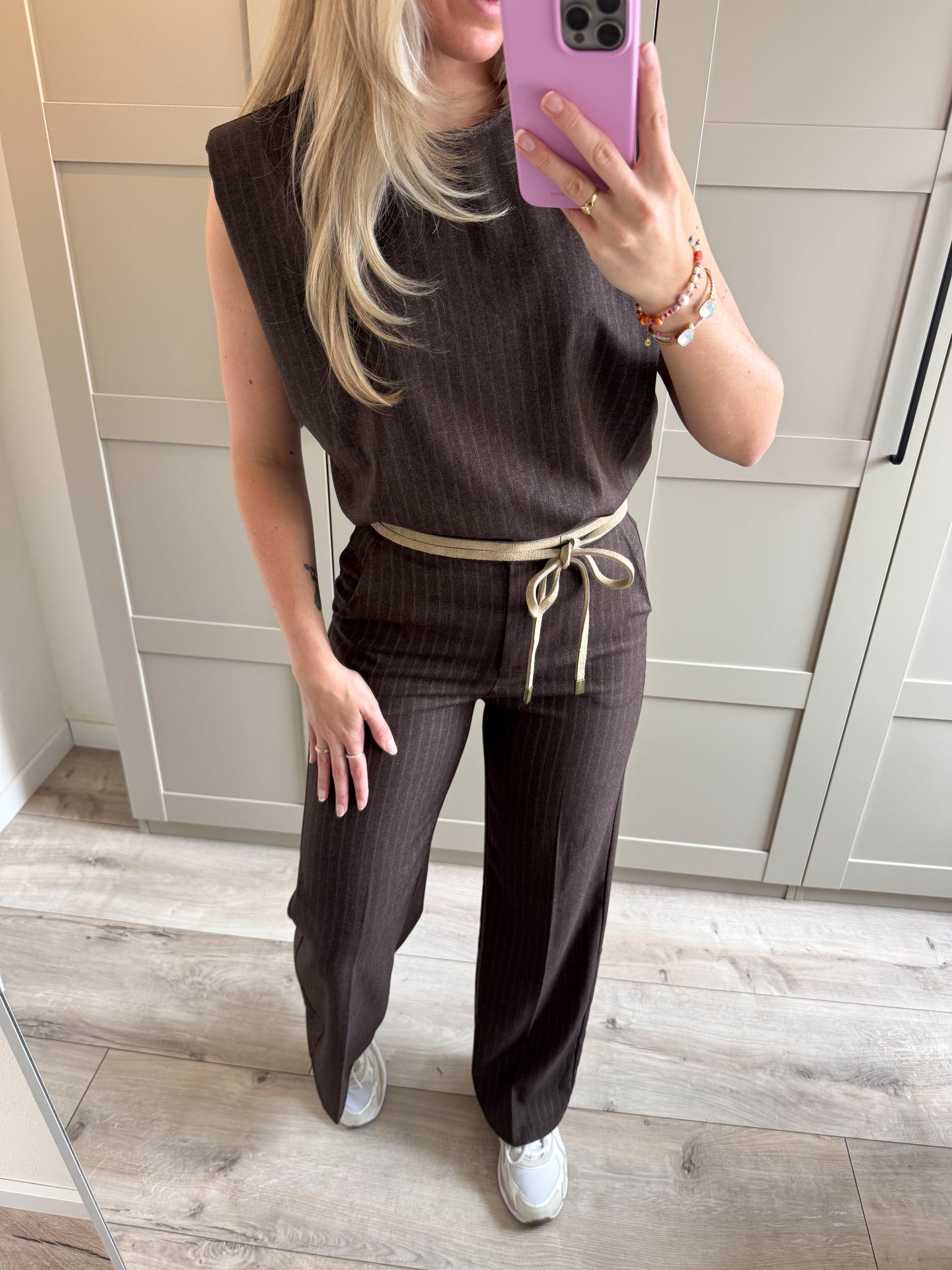 Pantalon | Venna | Bruin beige streep