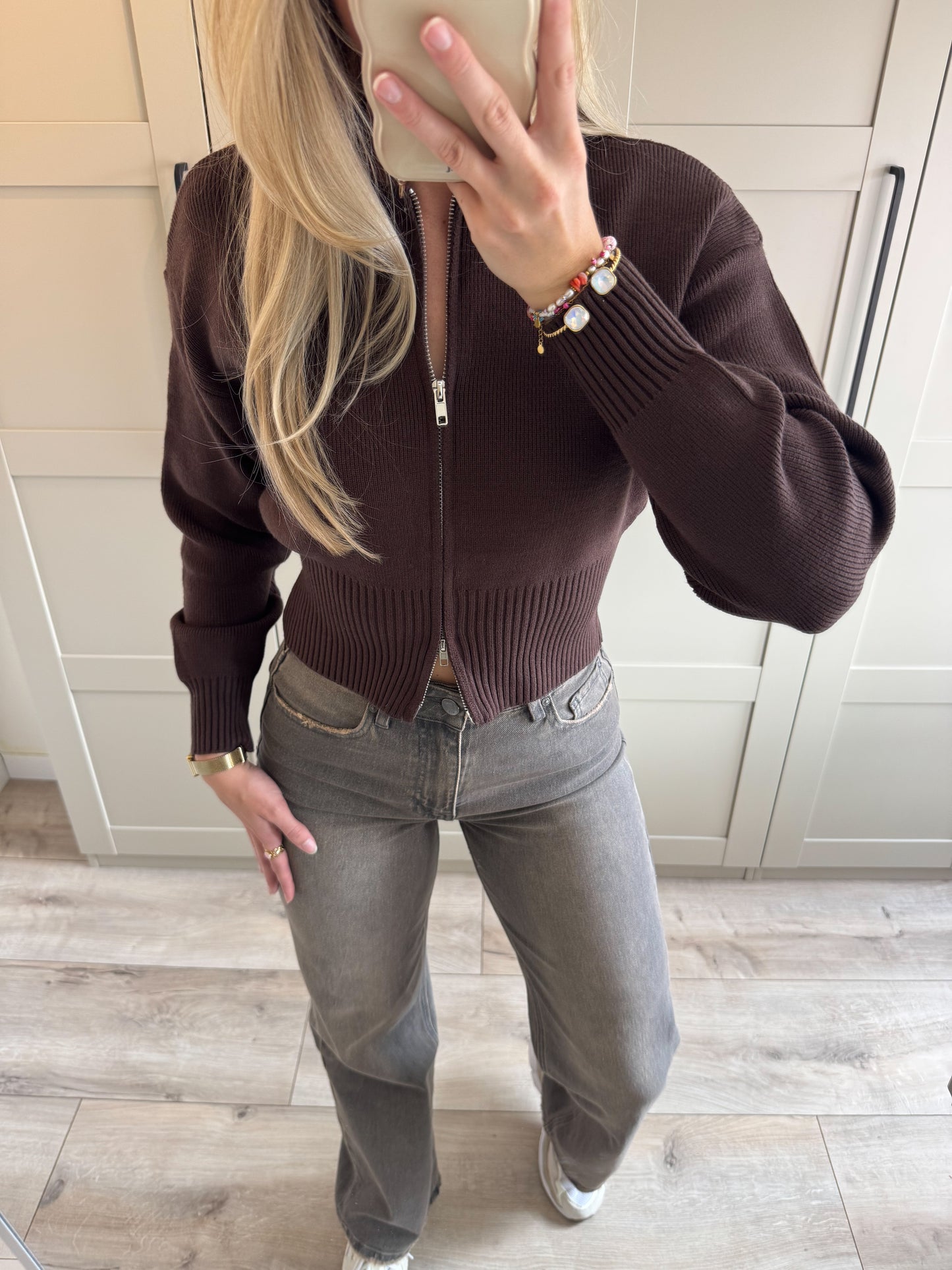 Zipper trui | Cate | Donkerbruin