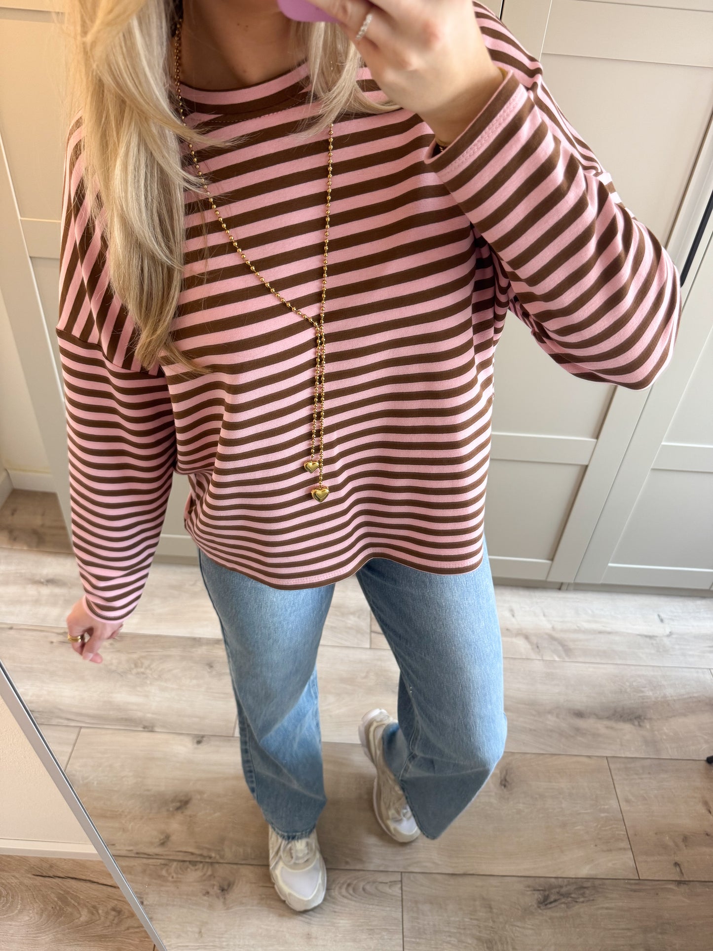 Oversized longsleeve | Stripes | Licht roze camel