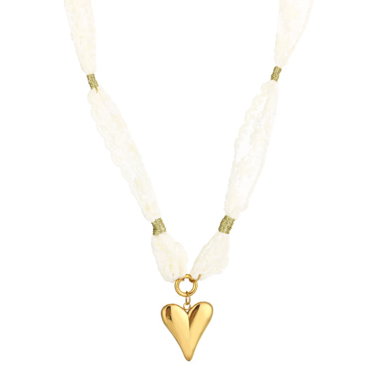 Ketting | Heart lace | Creme
