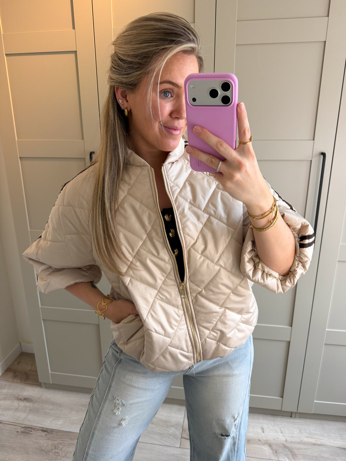 Jacket | Noé | Beige bruin streep