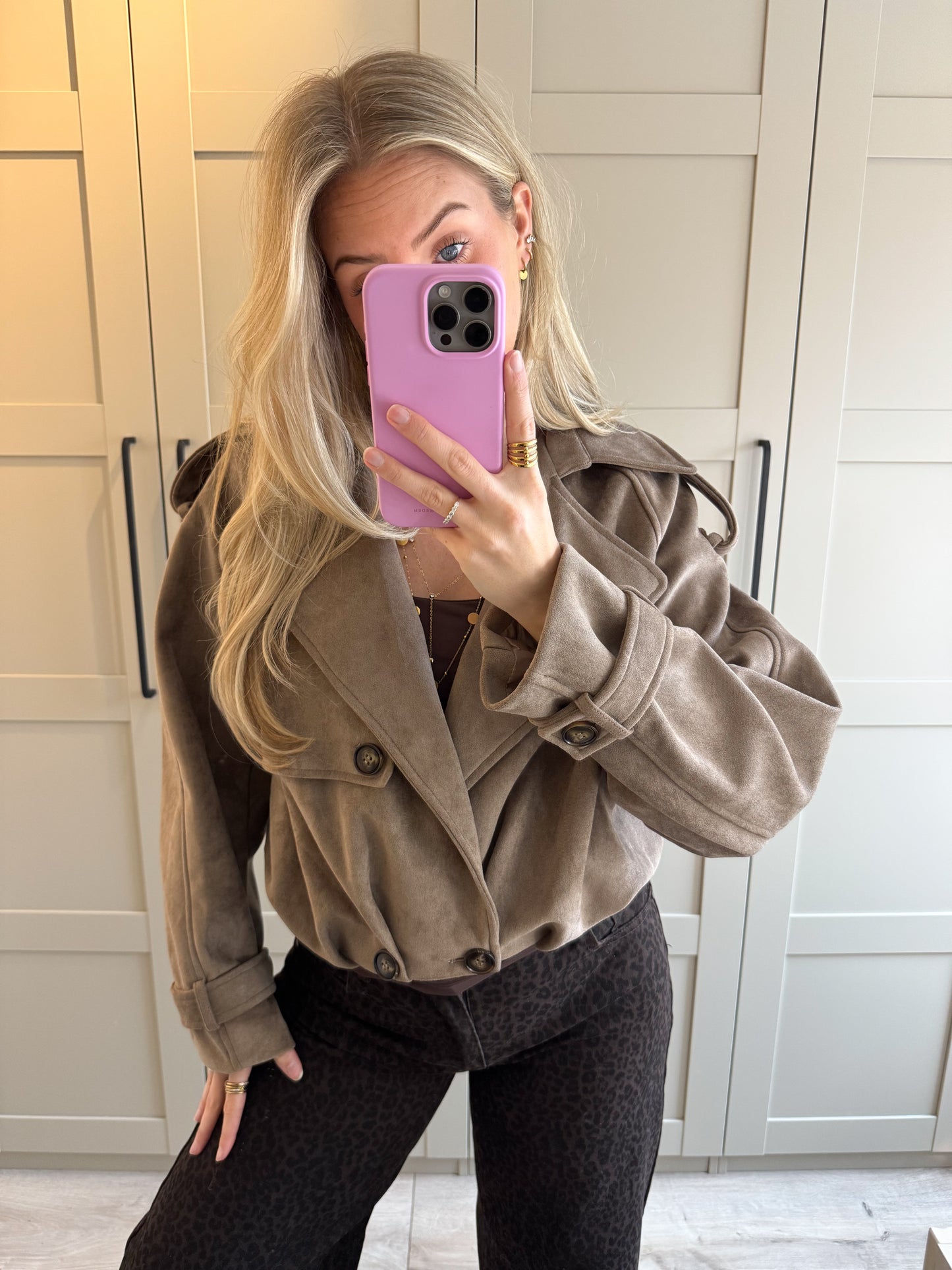 Suede oversized jacket | Haily | Taupe