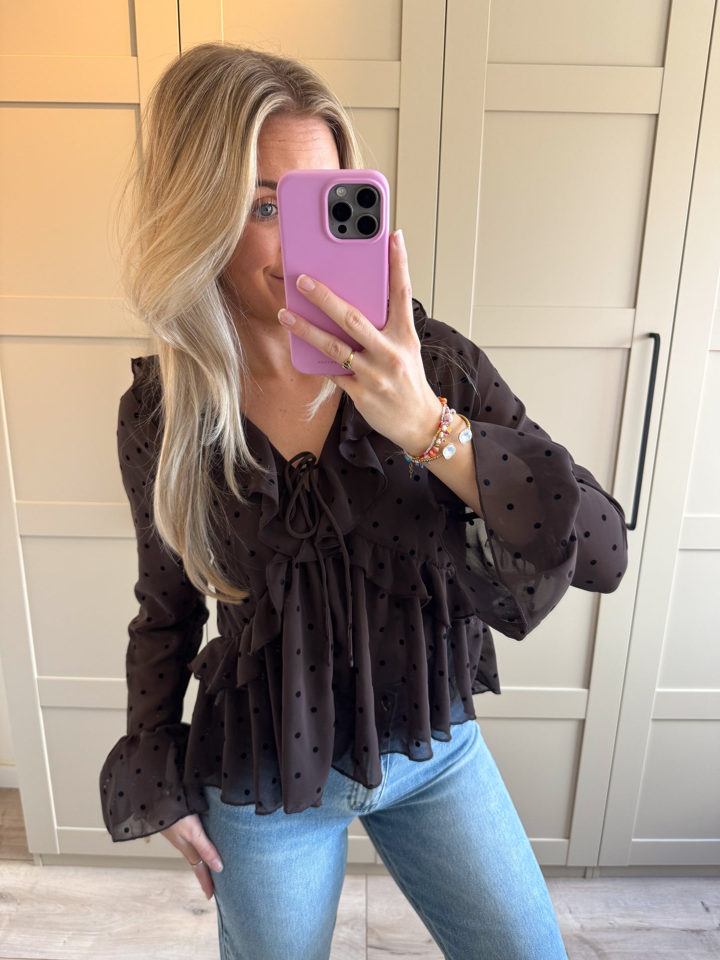 Blouse | Stips | Bruin zwart