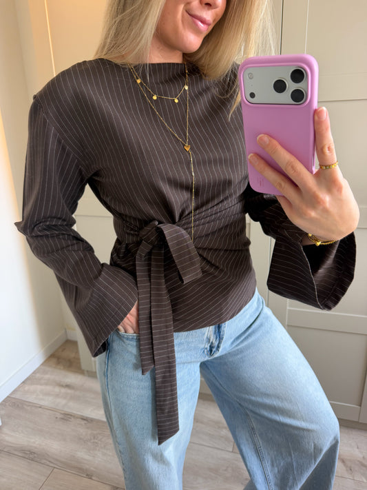 Blouse | Nienke | Donkerbruin streep