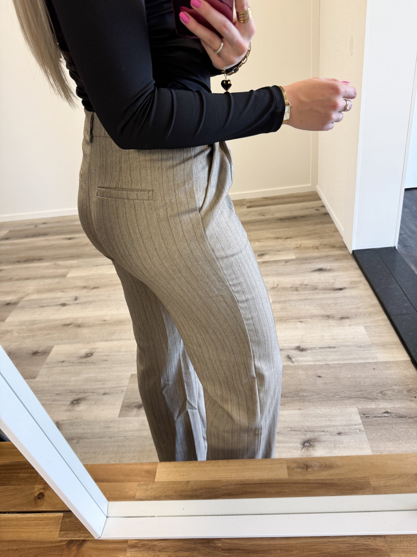 Pantalon | Lauren | Beige zwart streep