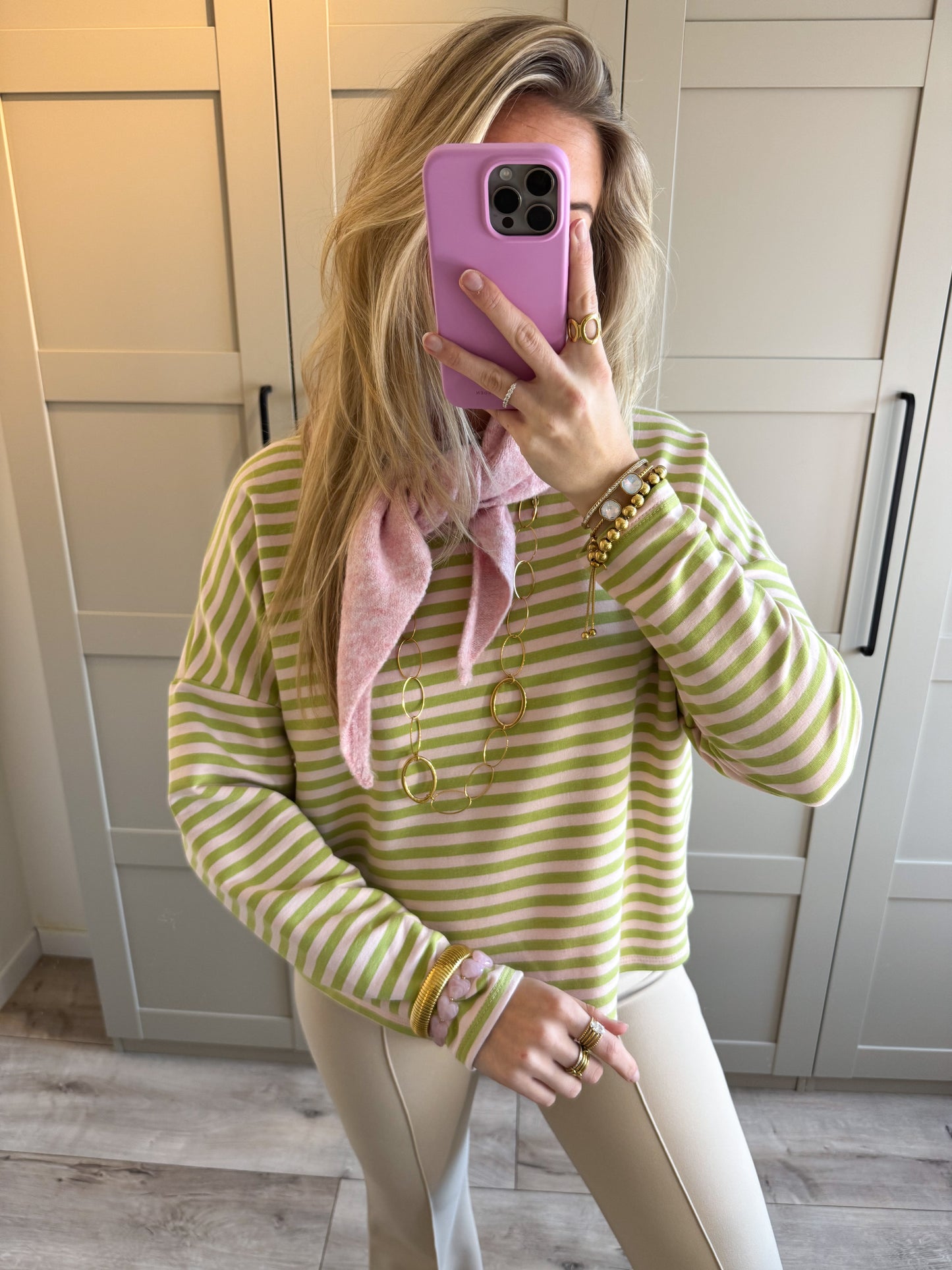 Oversized longsleeve | Stripes | Matcha lichtroze