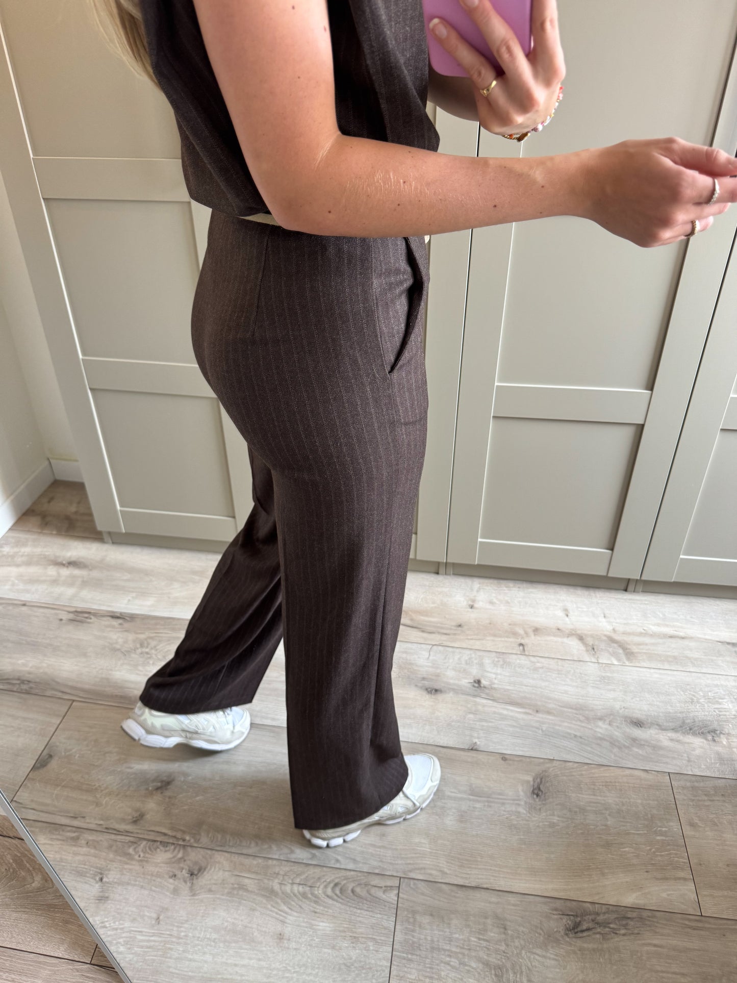 Pantalon | Venna | Bruin beige streep