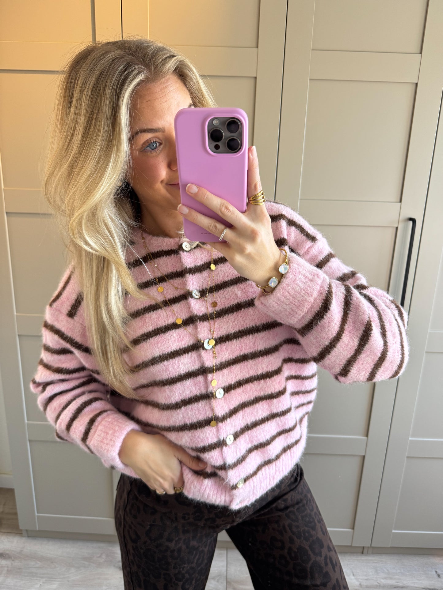 Vest | Noa | Roze bruin streep