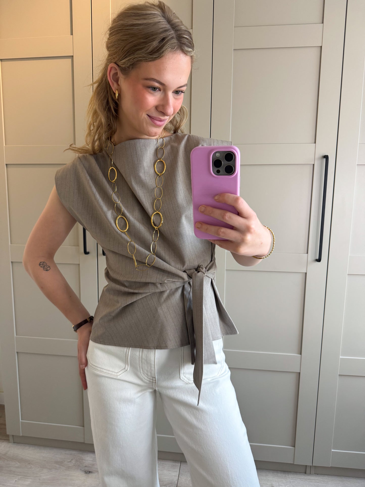 Top | Britt | Taupe streep
