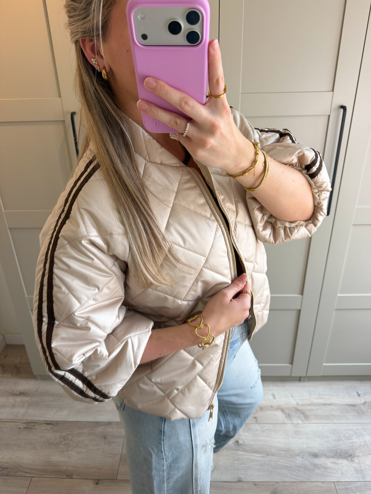 Jacket | Noé | Beige bruin streep
