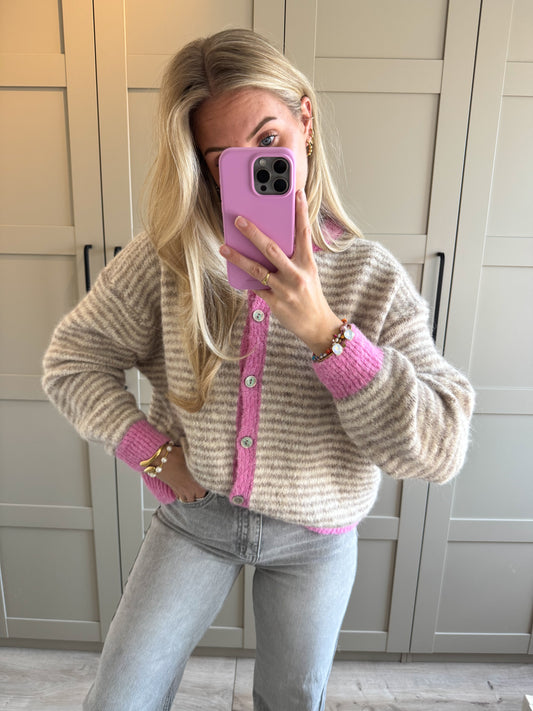 Vest | Pien | Beige Lichtroze streep
