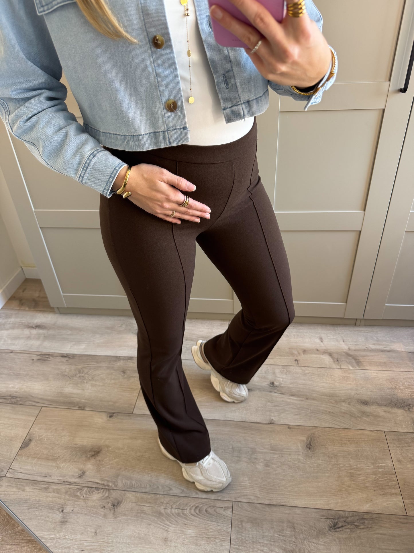 Flare stretch broek | Bo | Donkerbruin