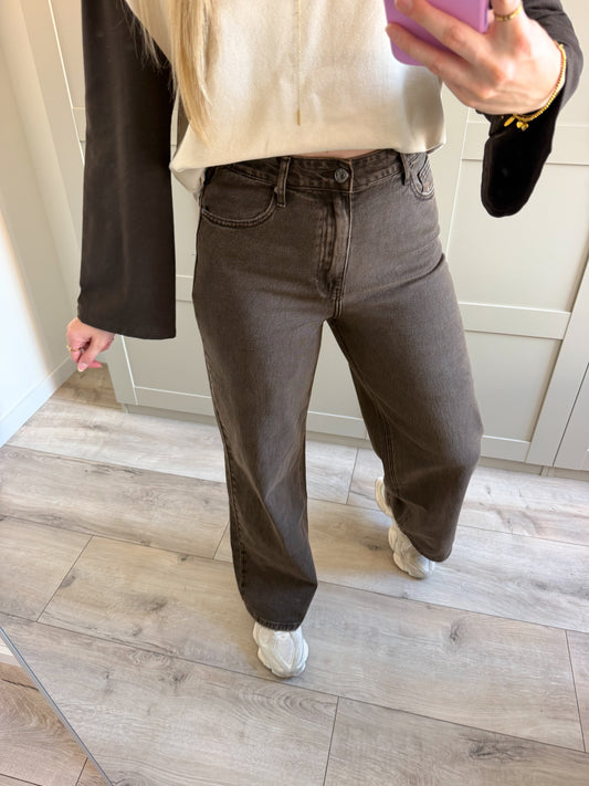 Wide leg jeans | Veer | Donkerbruin denim