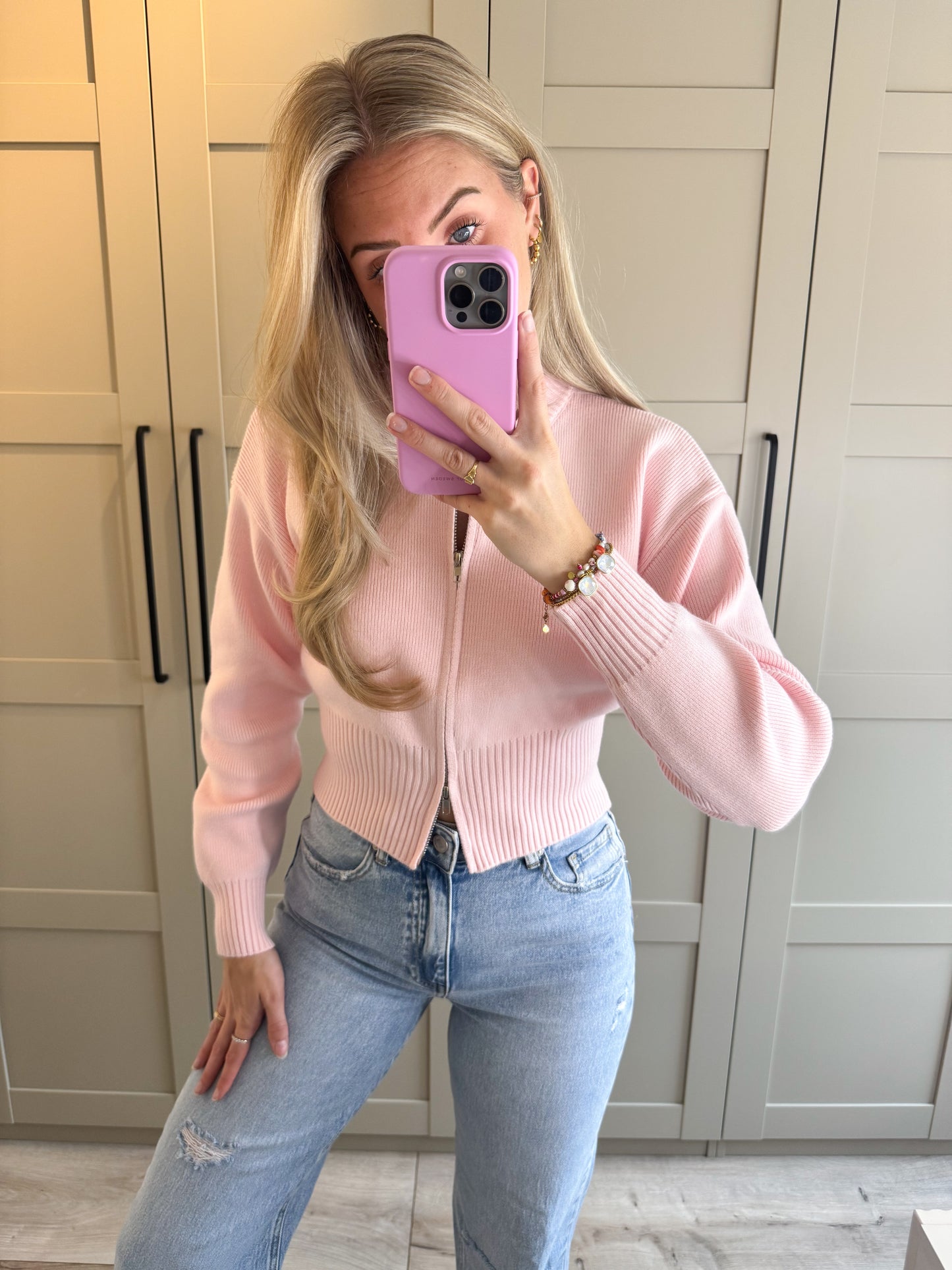 Zipper trui | Cate | Lichtroze