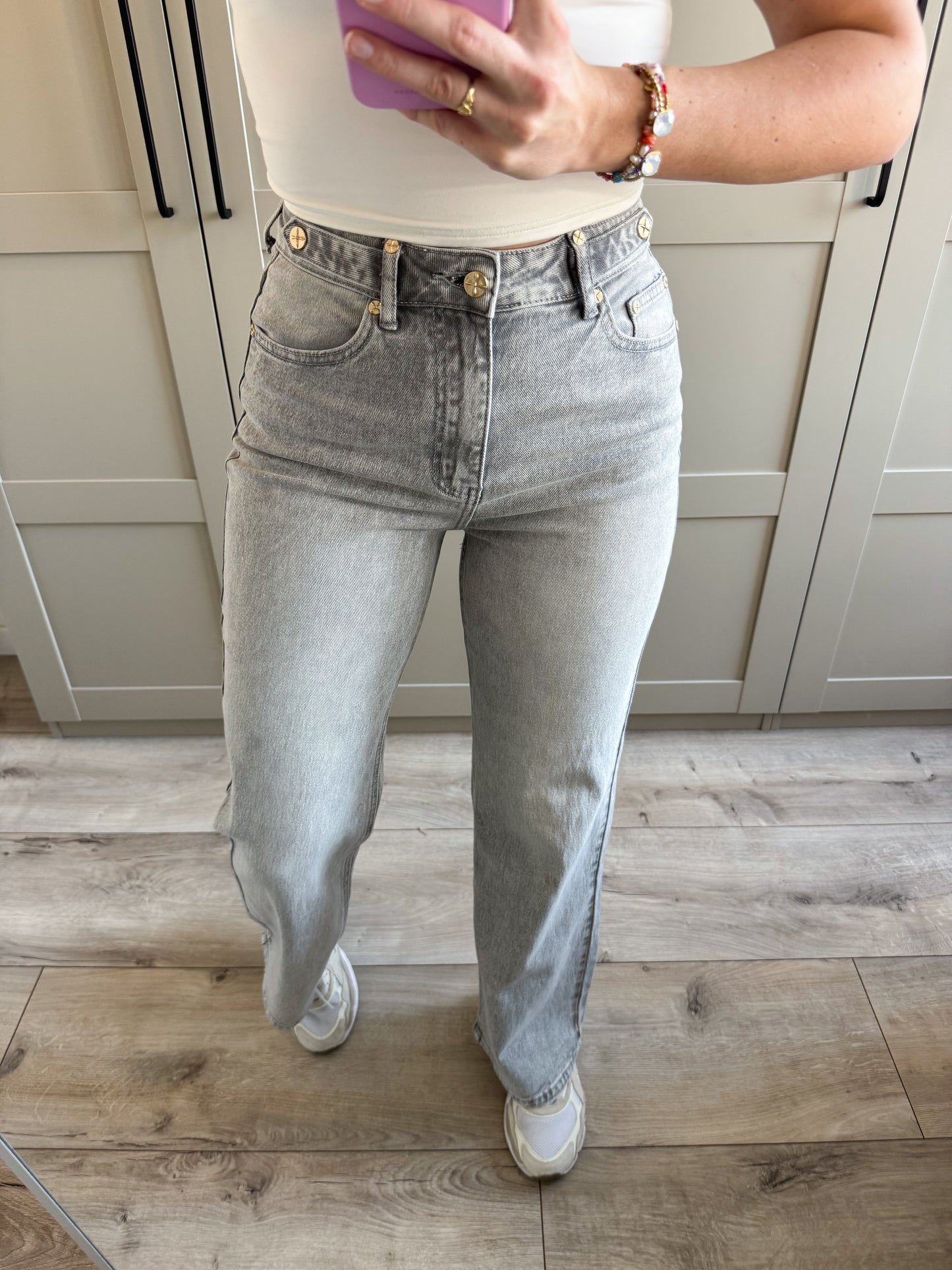 Wide leg jeans | Puck | Lichtgrijs