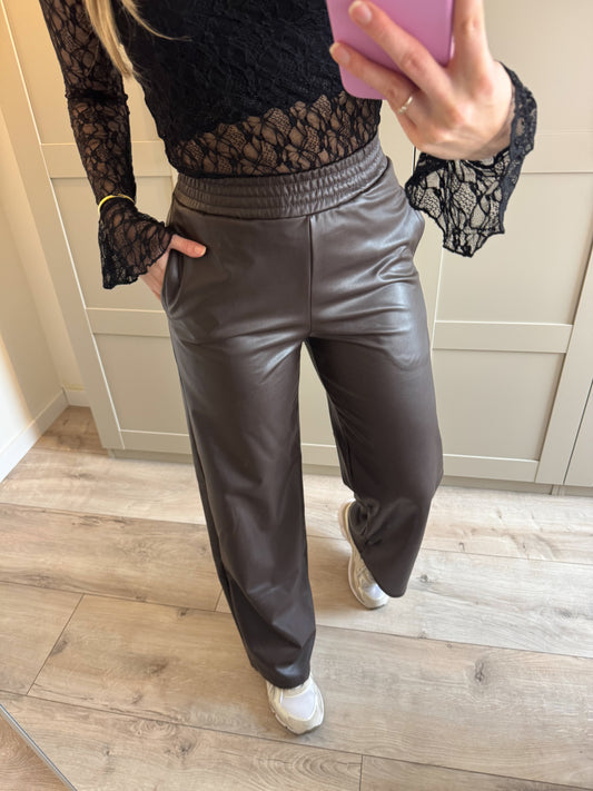 Wide leg broek | Sam | Bruin leather