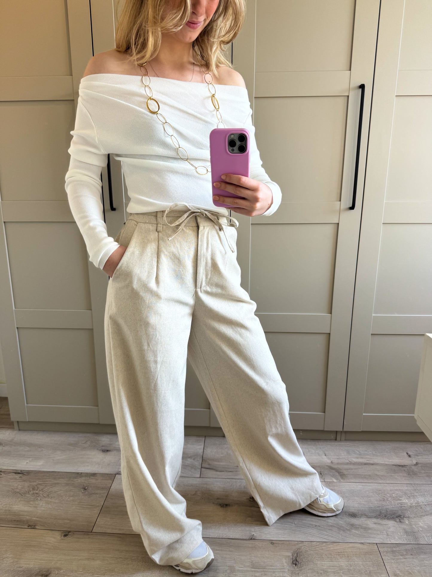 Pantalon | Sophie | Beige linnen look