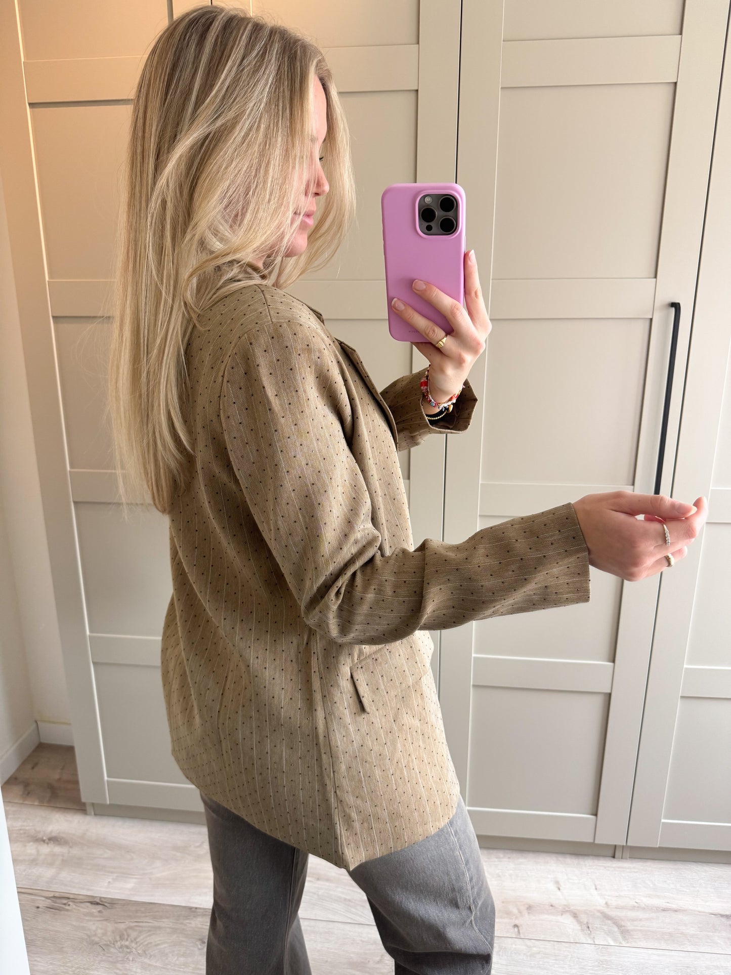 Blazer | Novi | Taupe streep strass