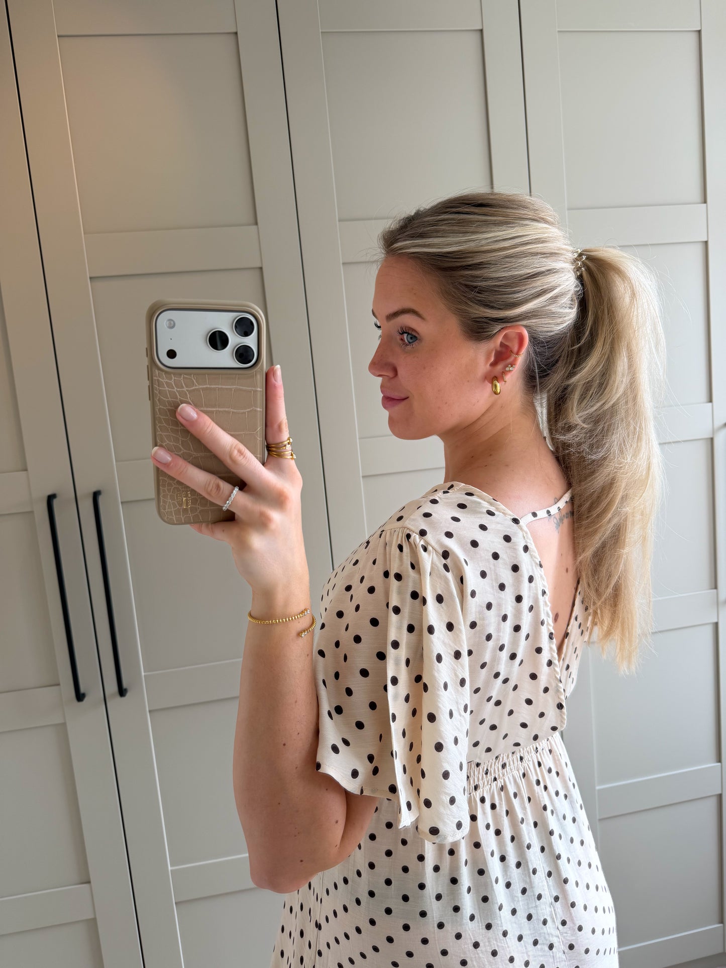 Jurk | Mila | Dots beige bruin