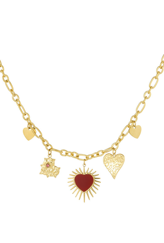 Ketting | Endless hearts | Goud Burgundy