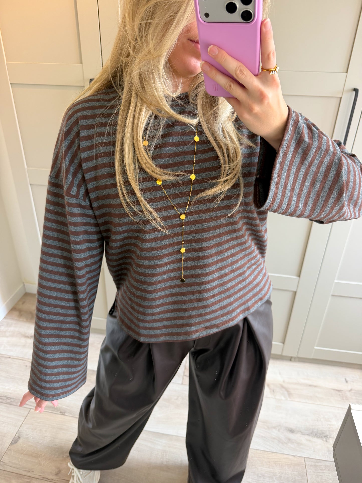 Oversized longsleeve | Stripes | Grijs bruin