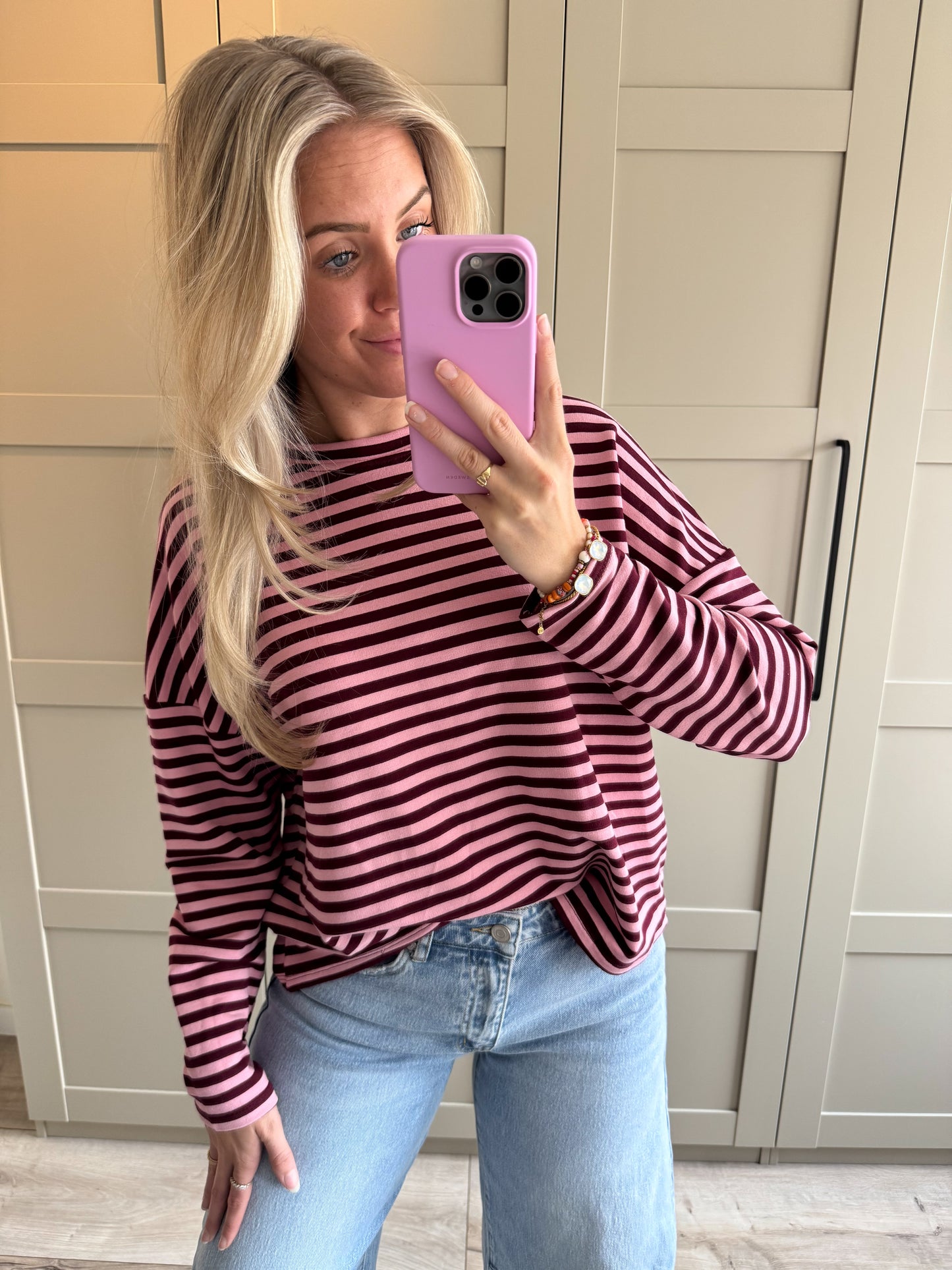 Oversized longsleeve | Stripes | Bordeaux Roze