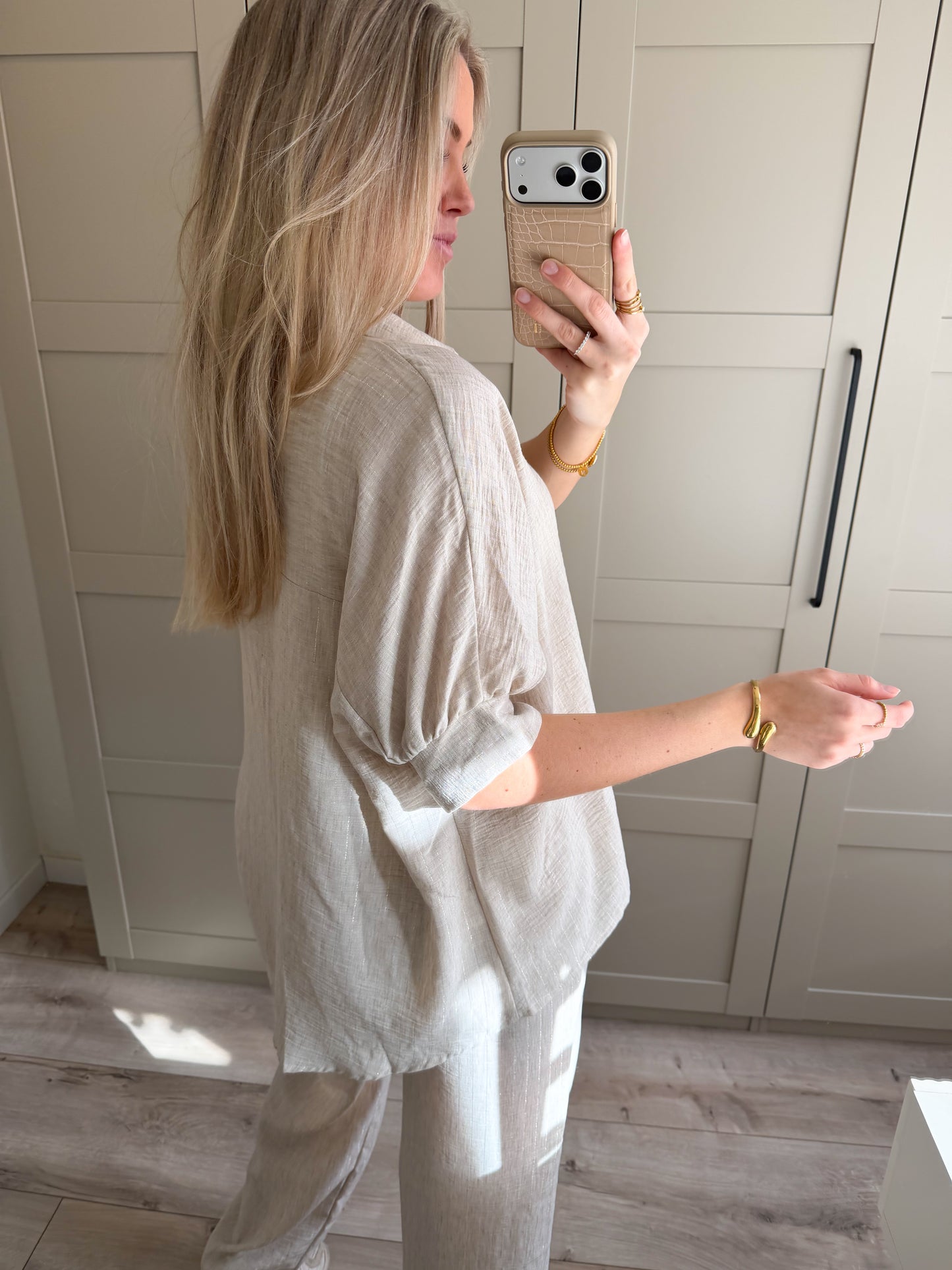 Blouse | Lize | Linnen look goud