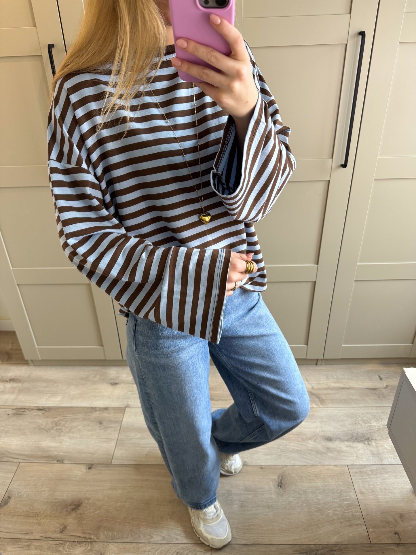 Oversized longsleeve | Stripes wide sleeve | Bruin blauw