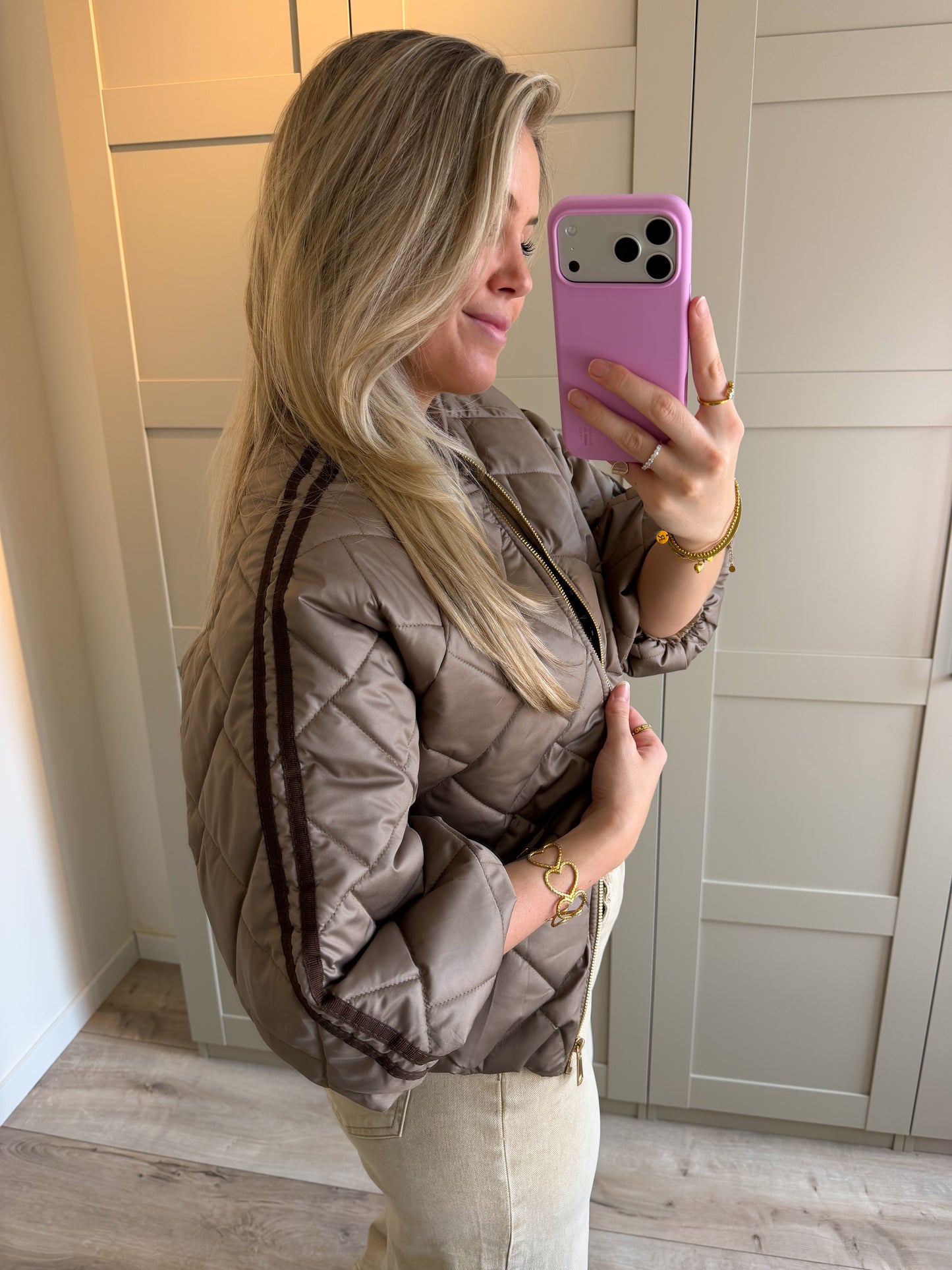 Jacket | Noé | Taupe bruin streep