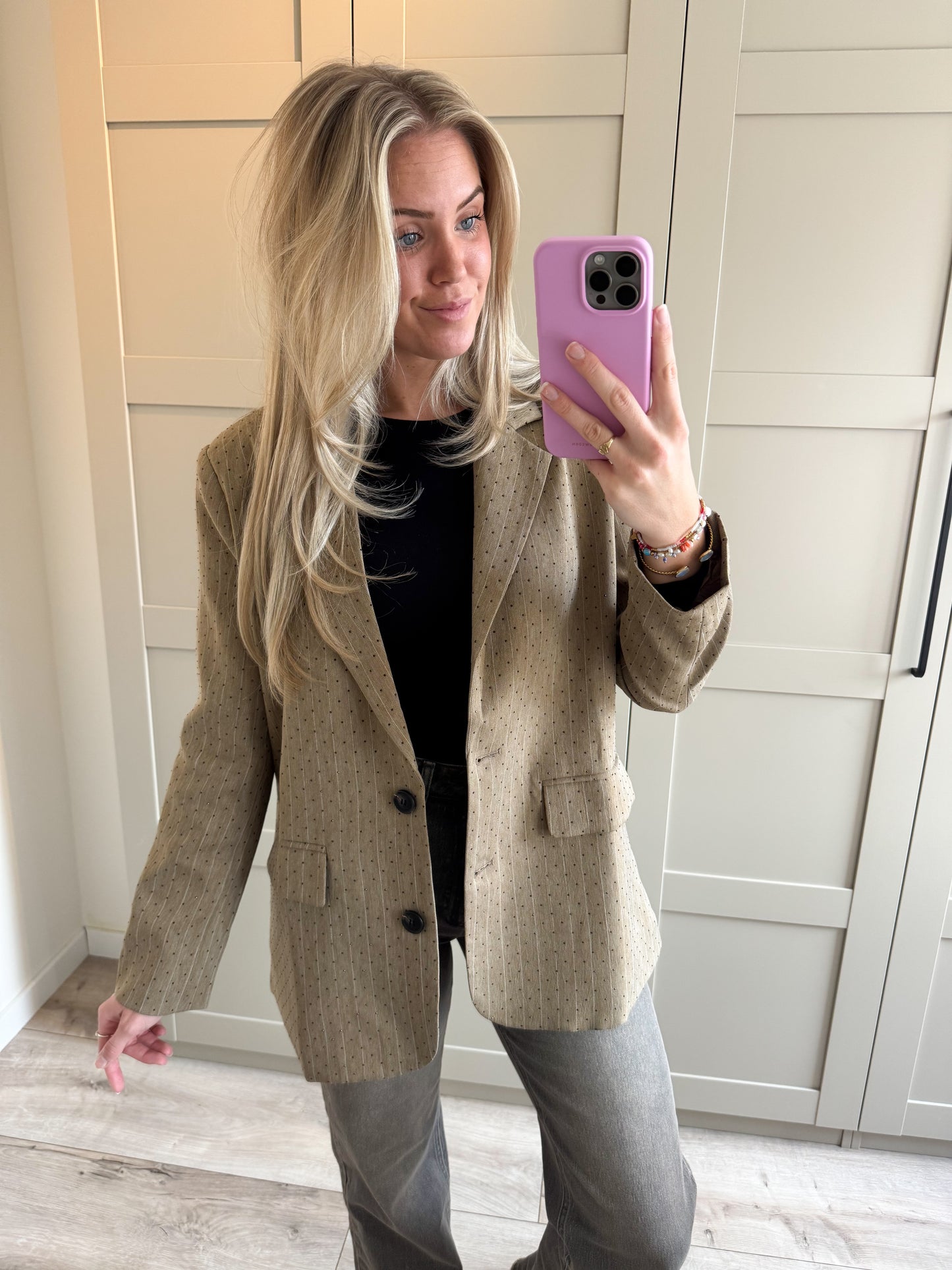 Blazer | Novi | Taupe streep strass