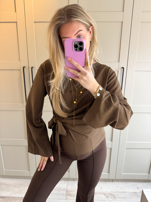 Blouse | Nienke | Bruin streep