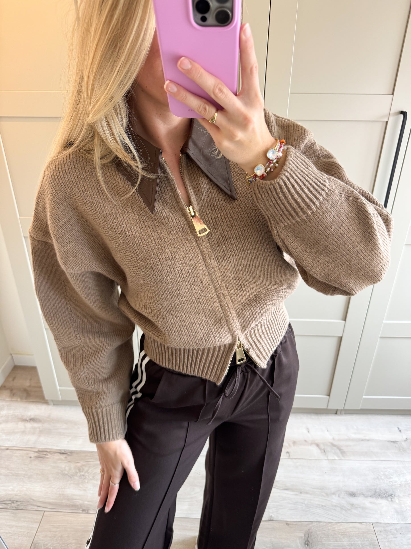 Zipper trui | Dina | Bruin