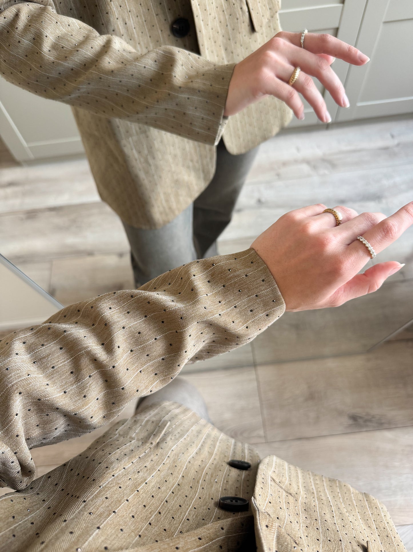 Blazer | Novi | Taupe streep strass